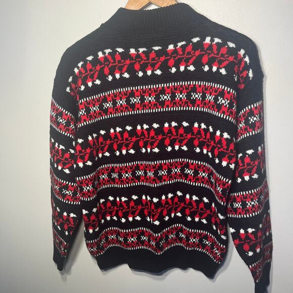 VTG American Pride Sweater Acrylic Black Red White Holiday Mock Neck Pullover L - Picture 3 of 5